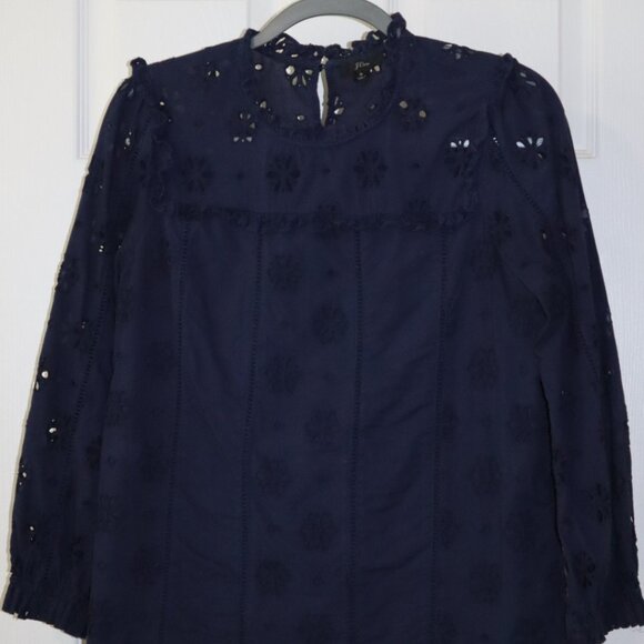 J. Crew | Navy Ruffle Trim Eyelet Top, Size S - Picture 2 of 13